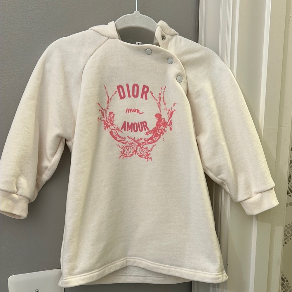Dior Kids Cream Hoodie with Pink Print